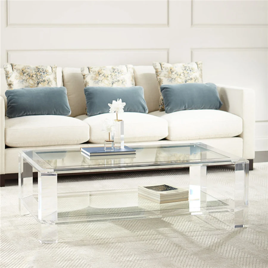Popular Modern Living Room Hotel Transparent Acrylic Furniture Rectangle Glass Top Lucite Acrylic Coffee Side Center Table