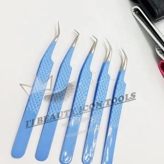 Eyelash Tweezers for Lashes Extension Custom Logo Light Weight Stainless Steel Diamond Grip Hot Selling Product In Market