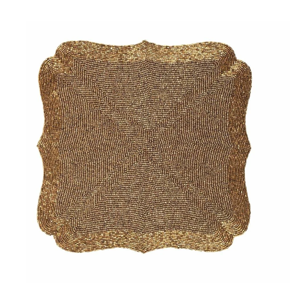 Golden Color Glass Handmade Beads Table Place Mats Charger Plats Mat Tableware Wedding Festive Ocasion Home Decor Place Mat