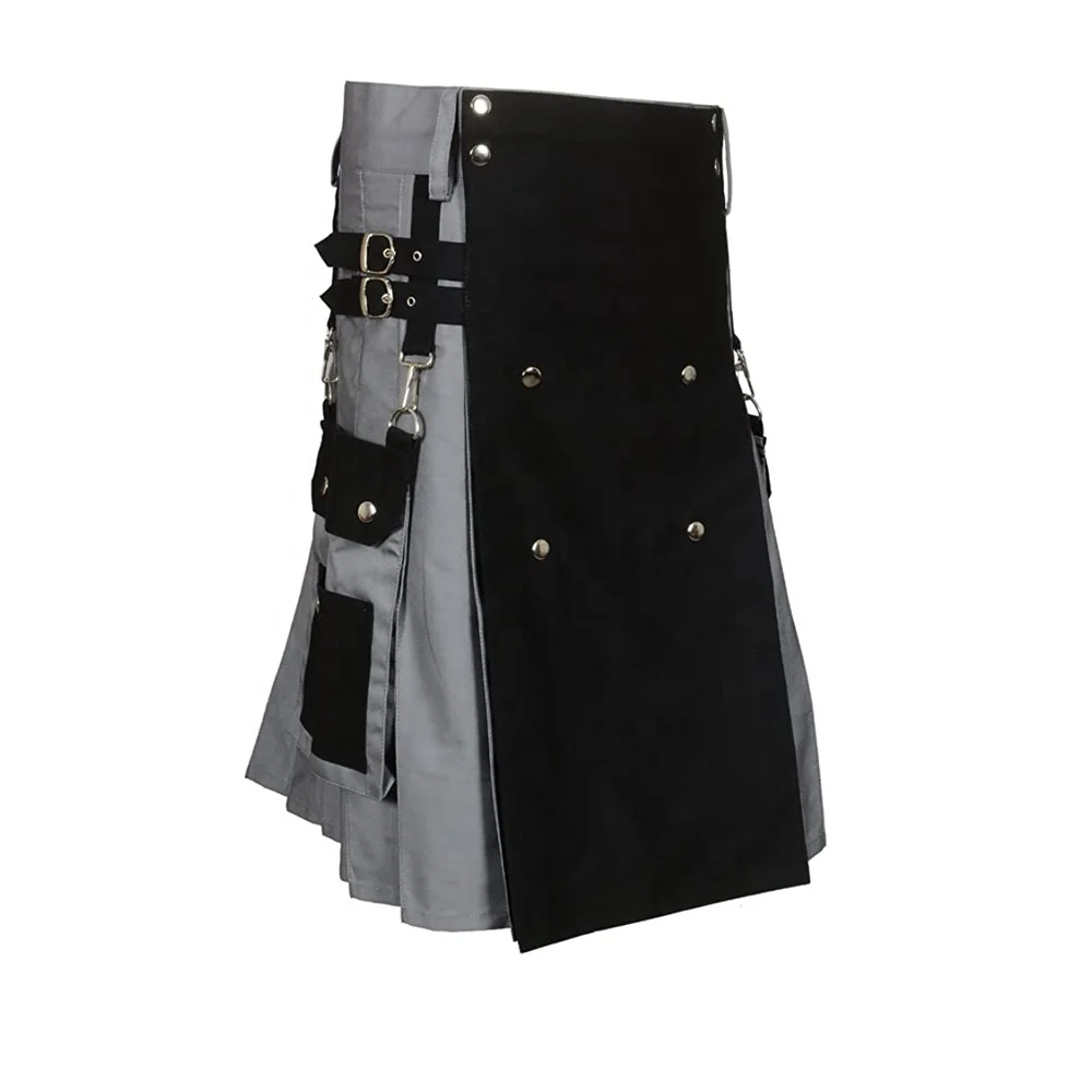 Mens Scottish Kilt Traditional Highland Dress Skirt Kilts Tartan Plaid Skirt Dress Gordon Tartan Black and Gray Color