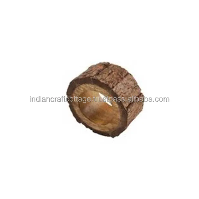 Wooden shell bark napkin ring for table decoration mango wood from india by INDIAN CRAFT COTTAGE