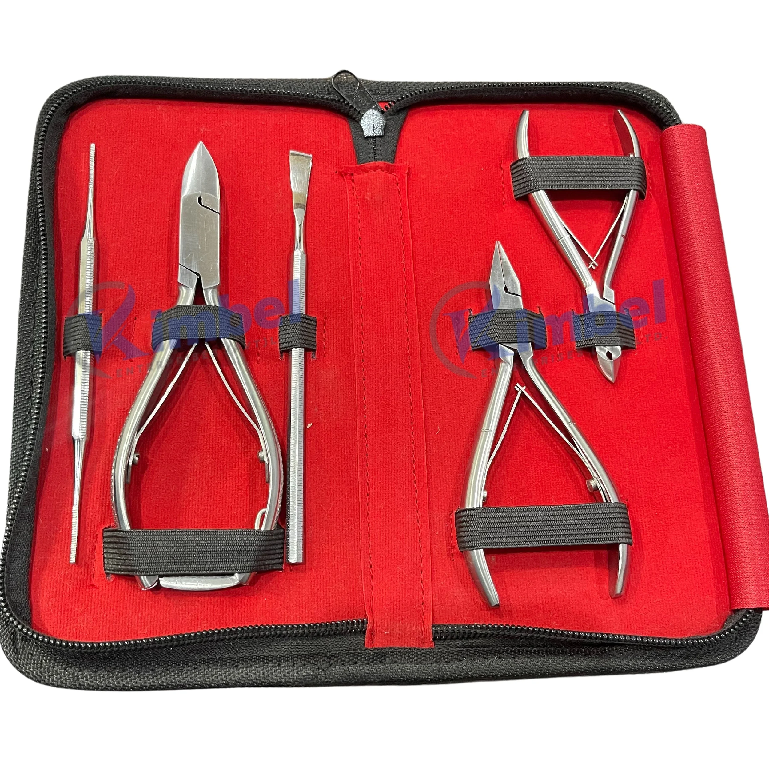 Stainless steel Podiatry Tools Kit Heavy Duty Ingrown Toenail Cutter Clipper Set In Leather Case With Logo