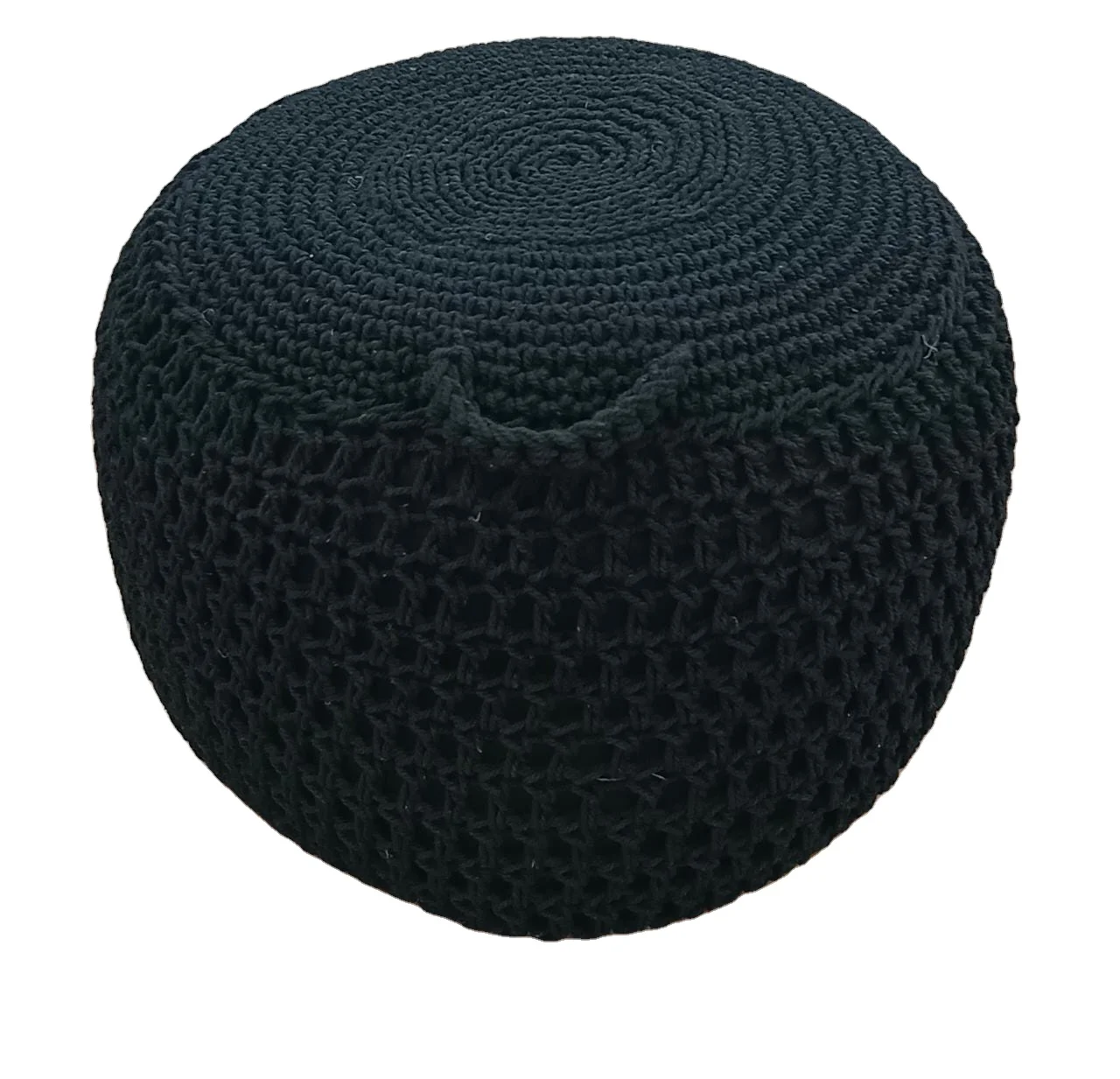 THE BLACK SOLID COLOUR MACRAME ONE HANDLE KNITTED POUF OTTOMAN FOR LIVING ROOMS STOOL AND OTTOMANS EUROPEAN AND AMERICAN STYLE