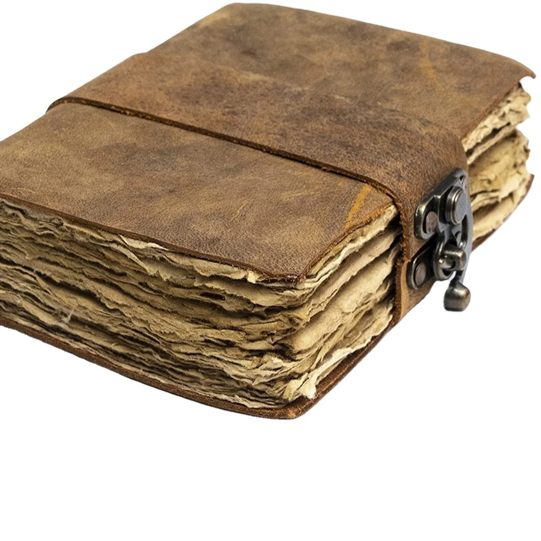 Handmade Antique Deckle Edge Leather Journal Travel Style Vintage Notebooks with Lock Closure for Witch Grimoire Bulk Supply