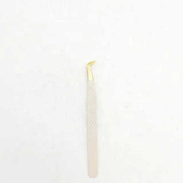 Diamond Grip Nude Powder Coated Tweezers For Eyelash Extension Curved Tweezer Solid Stainless Steel Eyebrow Tweezer Custom Logo