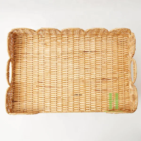 Best Seller Scallop Rattan Tray Eco Friendly Serving Tray OEM Rattan Scallop Basket Rattan Charger Plates from Vietnam Factory