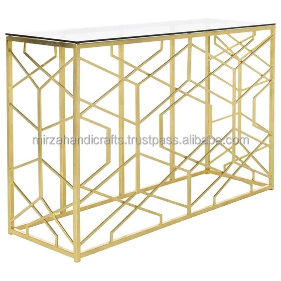 Stylish Leafs Design Console Table Modern Furniture Perfect for Bed Sofa End Side Table Handmade Metal Gold Customized