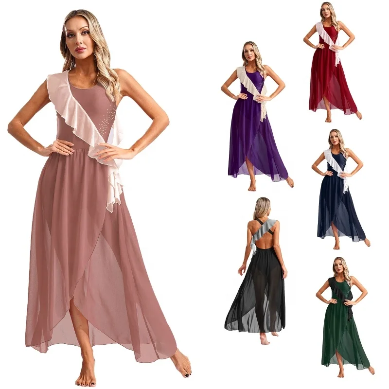 Custom Wholesale Training Dancewear Women Modern Stage Lyrical Dance Costume Performance Wear Ballroom Dance Dresses