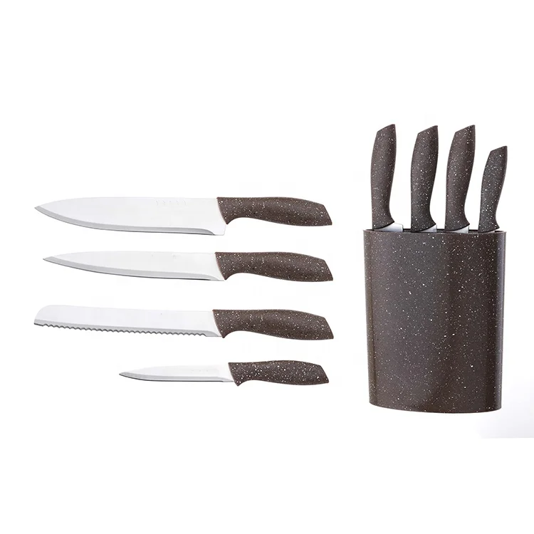 Yangjiang Factory Black/Silver Marble PP Handle stainless steel blade Chef knife set With same design storage kitchenware