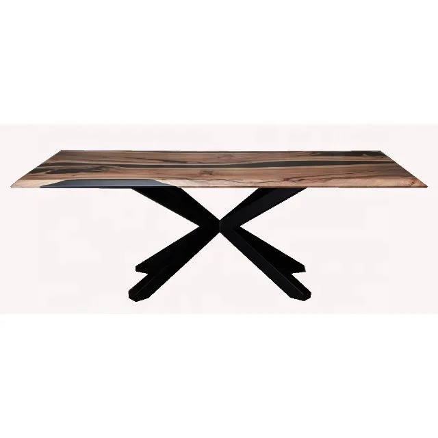 Walnut solid wood material table Black epoxy resin custom modern table top dinning room decoration table
