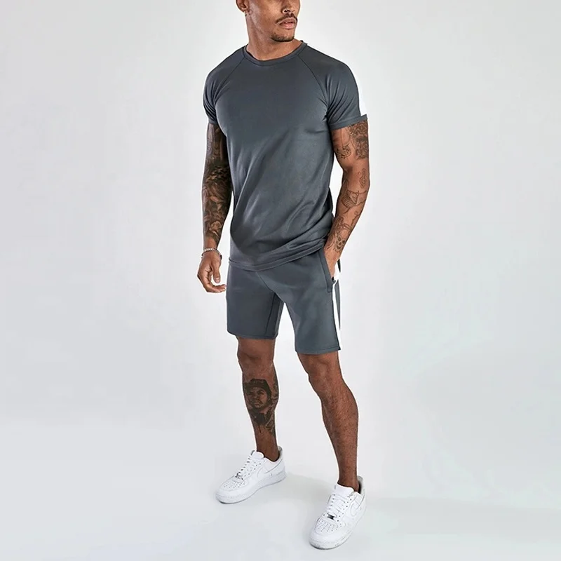 High Quality Wholesale Men Casual Summer Sets Unisex Plain 100% Polyester Short Sleeve T-Shirt With Shorts Set For Men Short Set