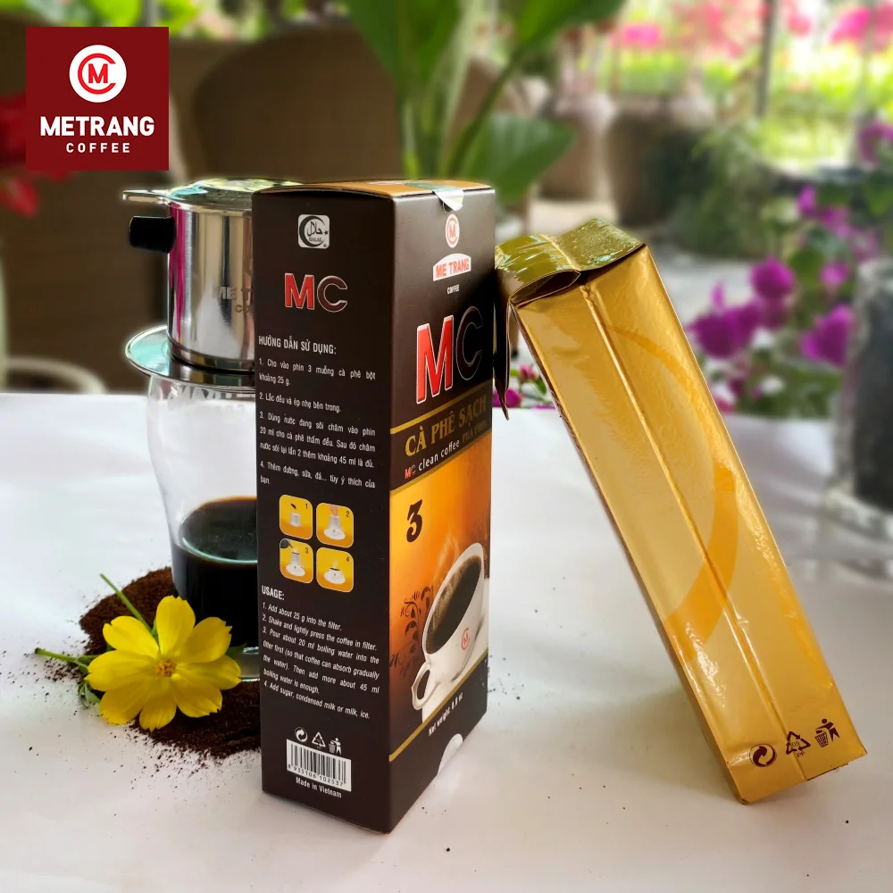 Blend Sweet Taste High Quality Arabica Robusta MC3 OEM Roasted Ground Coffee In Box Packaging Use by Phin filter
