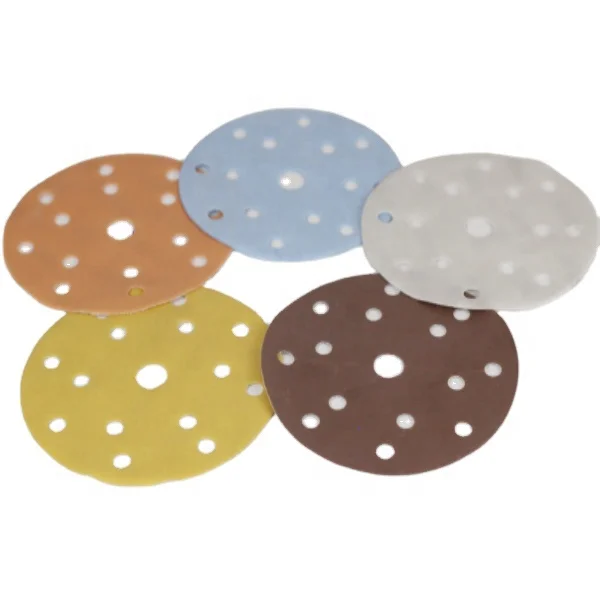 Factory abrasive 4.5/5/ 6 inch custom  hole grinding aluminum velcro disc PSA gold sand paper sanding disc