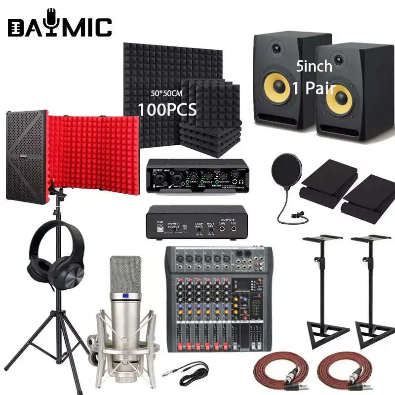Professional big Studio recording Monitors speaker Microphone Headphone sound card home music singing Broadcast Equipment Kit