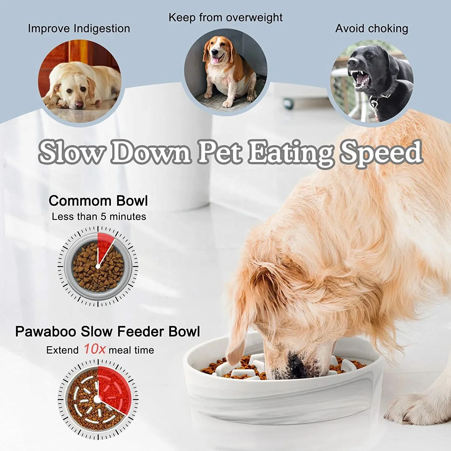 Marble White Anti-Slip Pad Special Design Ceramic Slow Feeder Dog Bowls Dog Slow Feeder Bowl for Small Medium Large Breed