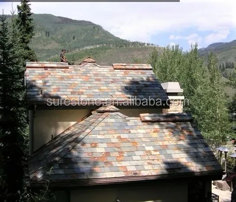 Chinese rectangular natural multicolor slate roof covering stone roofing tiles