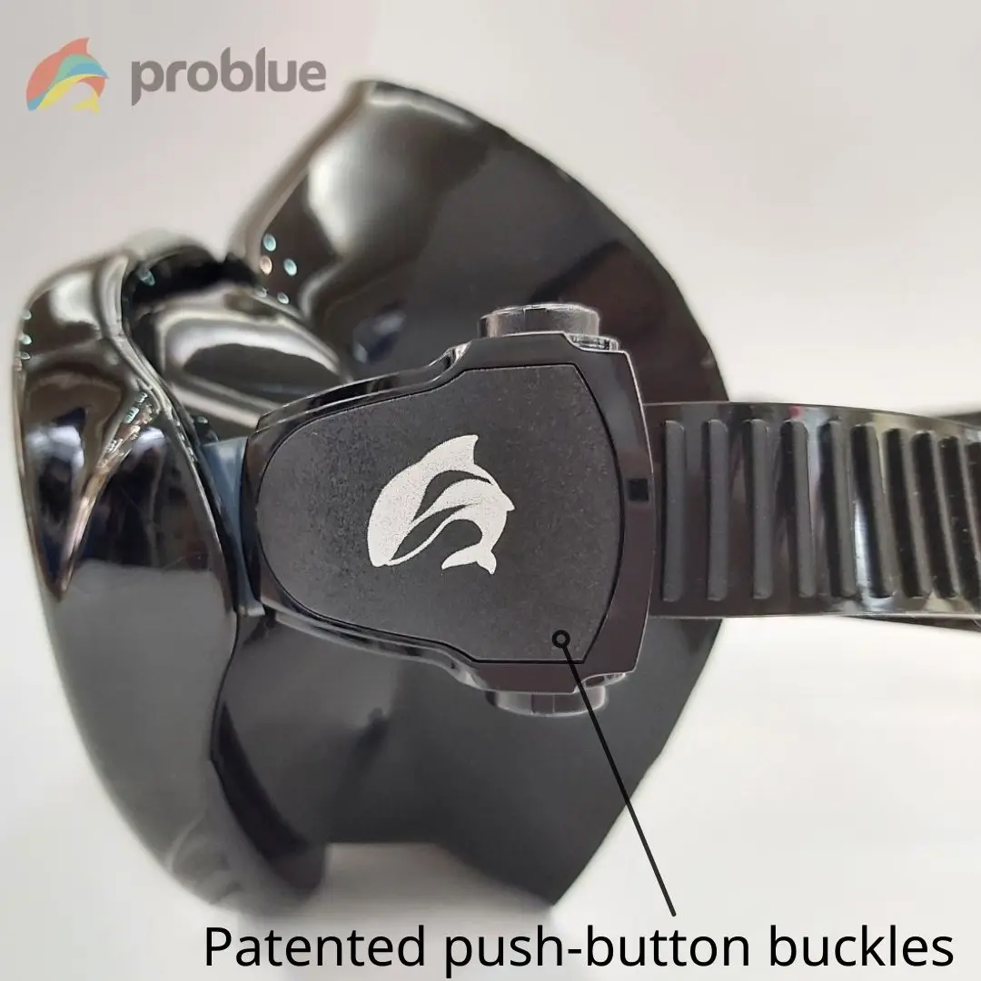 problue MS-249B Black silicone skirt & mask strap 2 window scuba diving masks