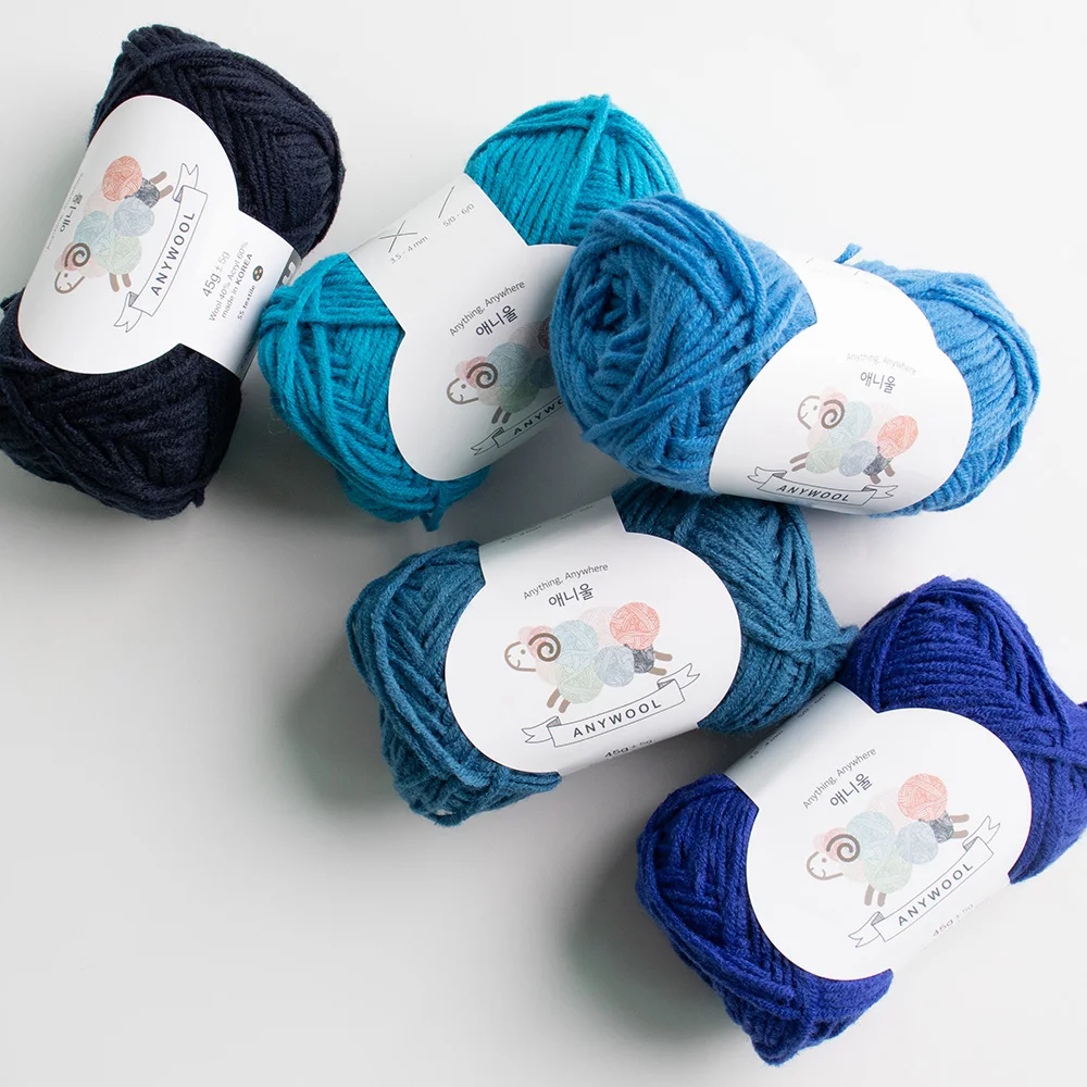 Anywool (45 г) мягкая хлопковая Пастельная пряжа для вязания крючком из южнокорейского высококачественного хлопка