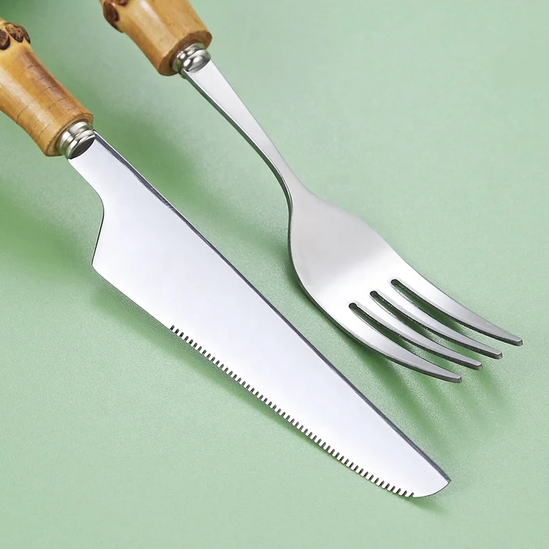 Royal Restaurant Stainless Steel Wholesale Stainless Steel Knife Spoon And Fork Bulk Flatware With Bamboo Handle