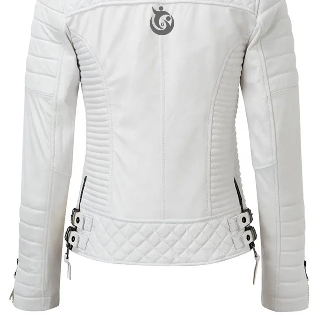 2021 New Spring white genuine Leather Ladies Sheepskin Biker Jacket A Variety Of Color Ladies Leather Jackets