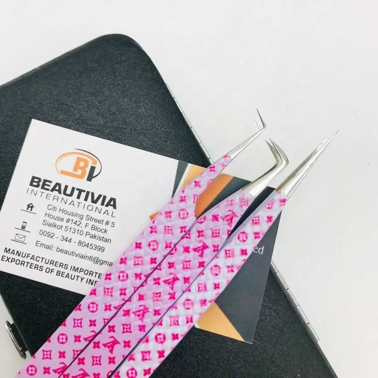 Hot Selling Lash Tweezers LV Print Paper Coated Custom Logo Eyelash Extension Tweezers