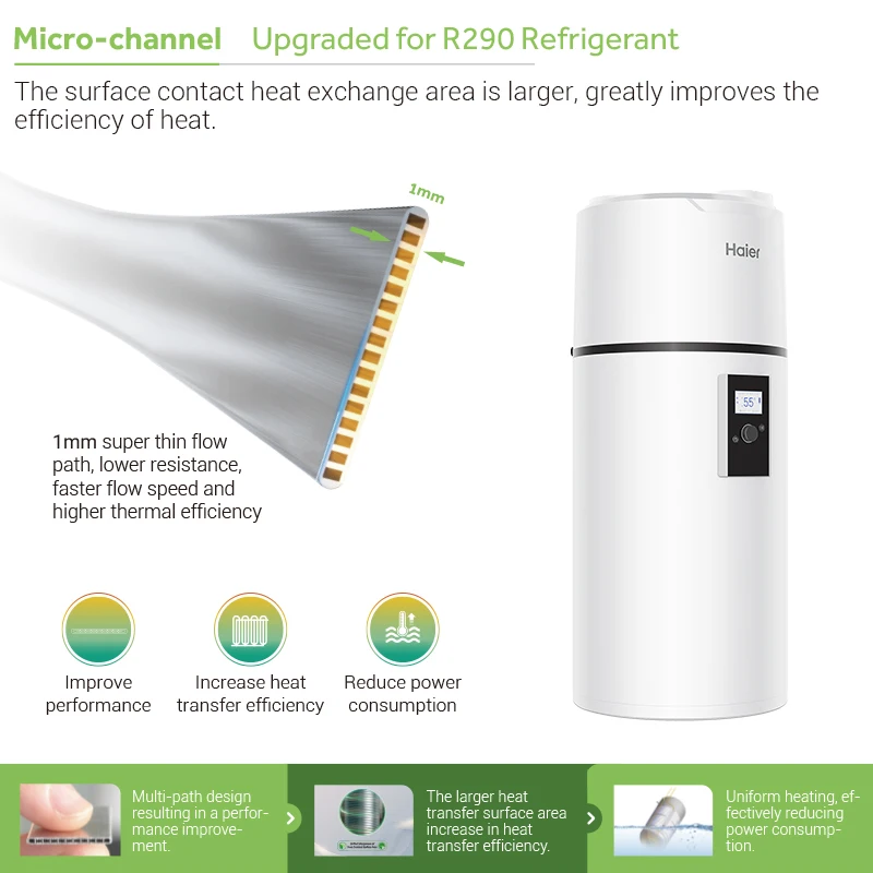 Haier Low Noise Wifi Control Residential R290 Air Source Heat Pump Air Energy All In One Hot Water Heater