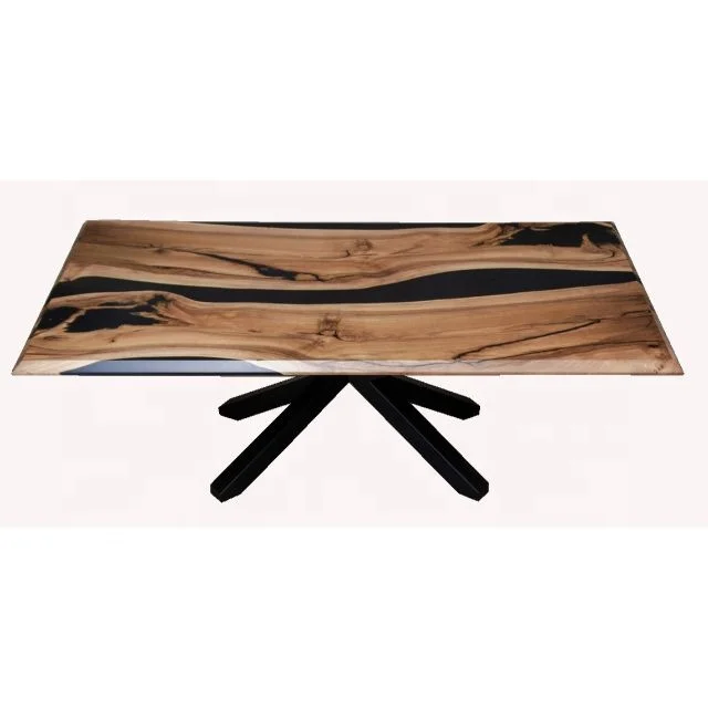 Walnut solid wood material table Black epoxy resin custom modern table top dinning room decoration table