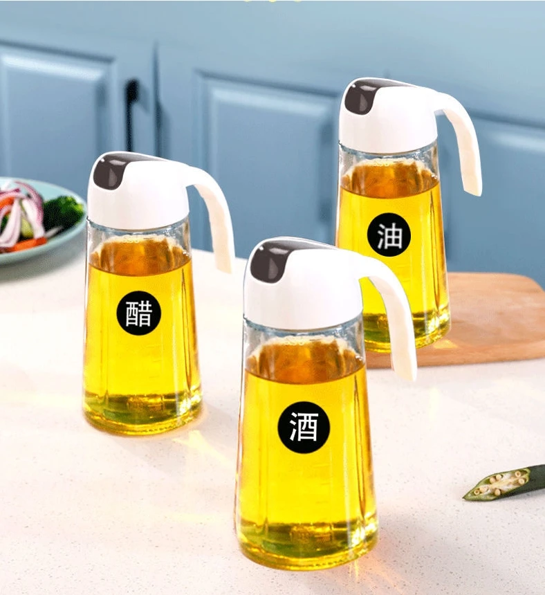 Wholesale 630ML Auto-Open/Close Glass Oil & Soy Sauce Bottles with Handle Caps - Perfect for Seasoning Dispensing