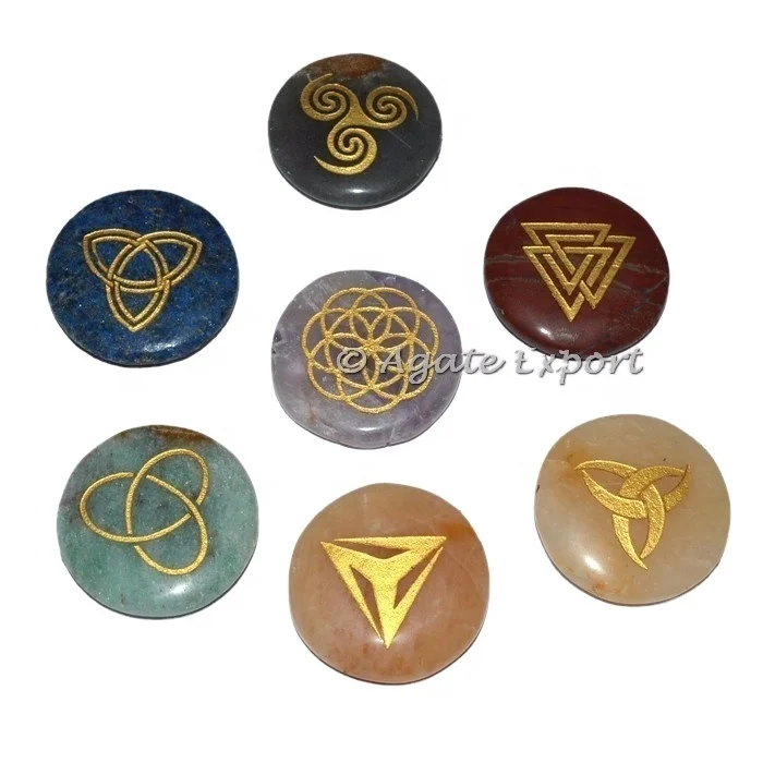 Galaxy Engraved Reiki stone Set healing seven chakra reiki set for fengshui Fengshui Mascot healing Product