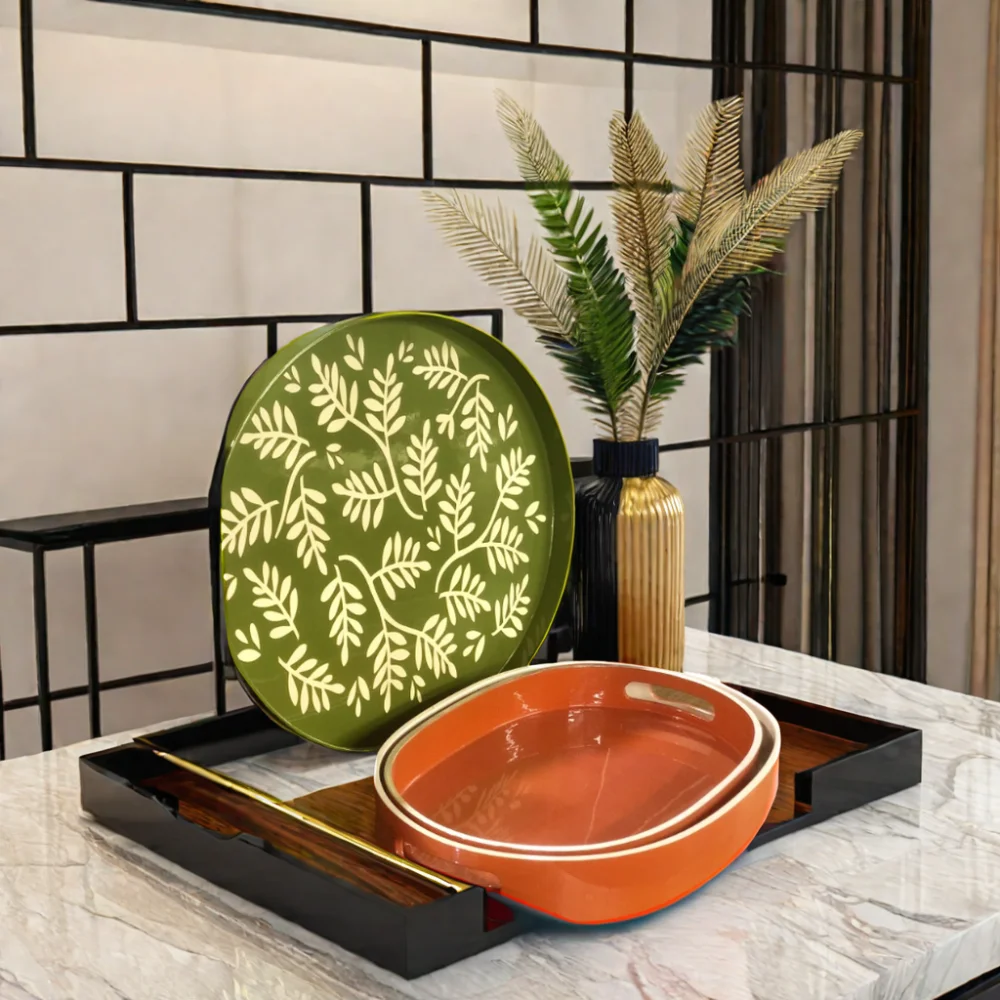 High Quality Custom handmade Luxury Lacquerware Tray from Vietnam Scalloped Rolling Smoking Tray with Bowl Pattern Handcrafted