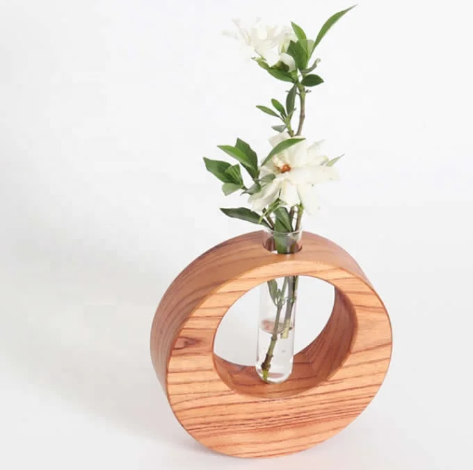 Handmade high quality oval round wood borosilicate glass tube planters cheap garden price living home decor plants water nordic