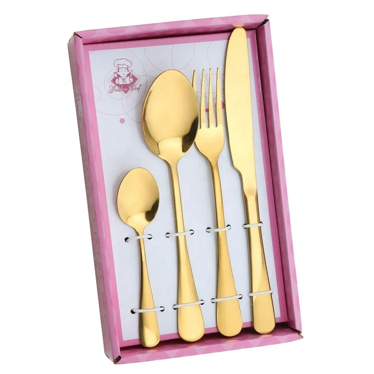 Stainless steel cutlery set of 24, vintage fork knife spoon and tea spoon tableware with wooden color coating handle for gift