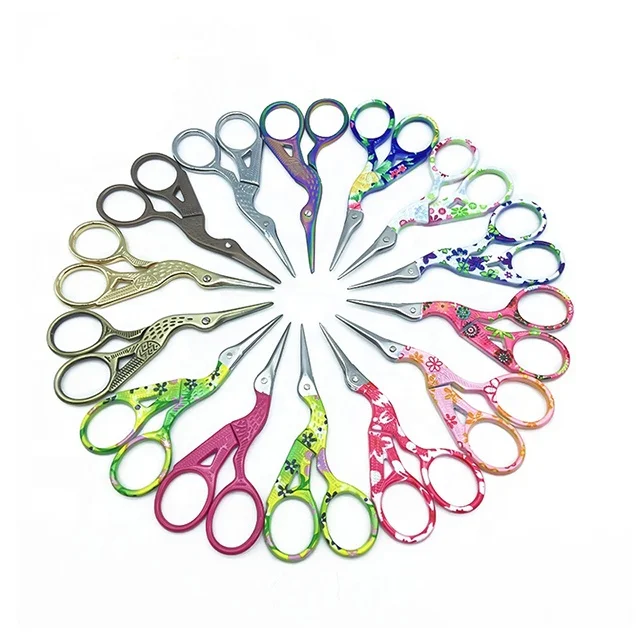 Vintage Style Sewing Scissors Embroidery Mini Crane Bird Scissors Eyebrows And Eyelashes Beautiful Multi Color Stork Scissors