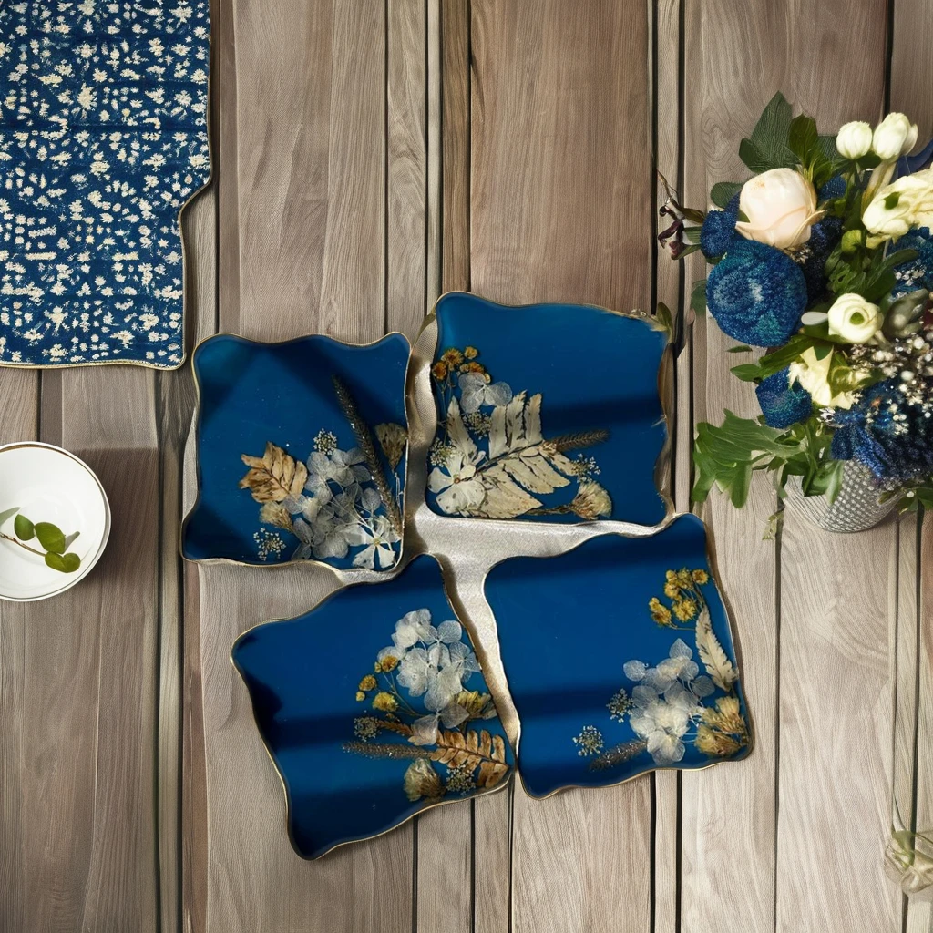 High Quality Resin Epoxy Coasters Customizable Drink Mats for Beer Tea Coffee 4 piece set walnut, coasters