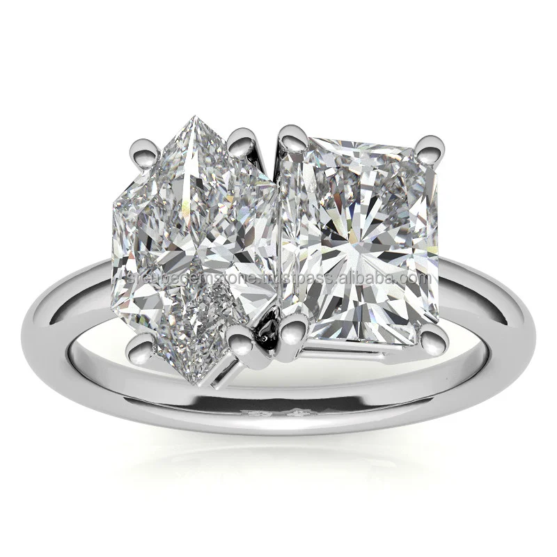 Премиум качество два камня пасьянс кольцо 2.00Ct голландская маркиза и Изумрудный огранки лаборатории Grwon обручальное кольцо