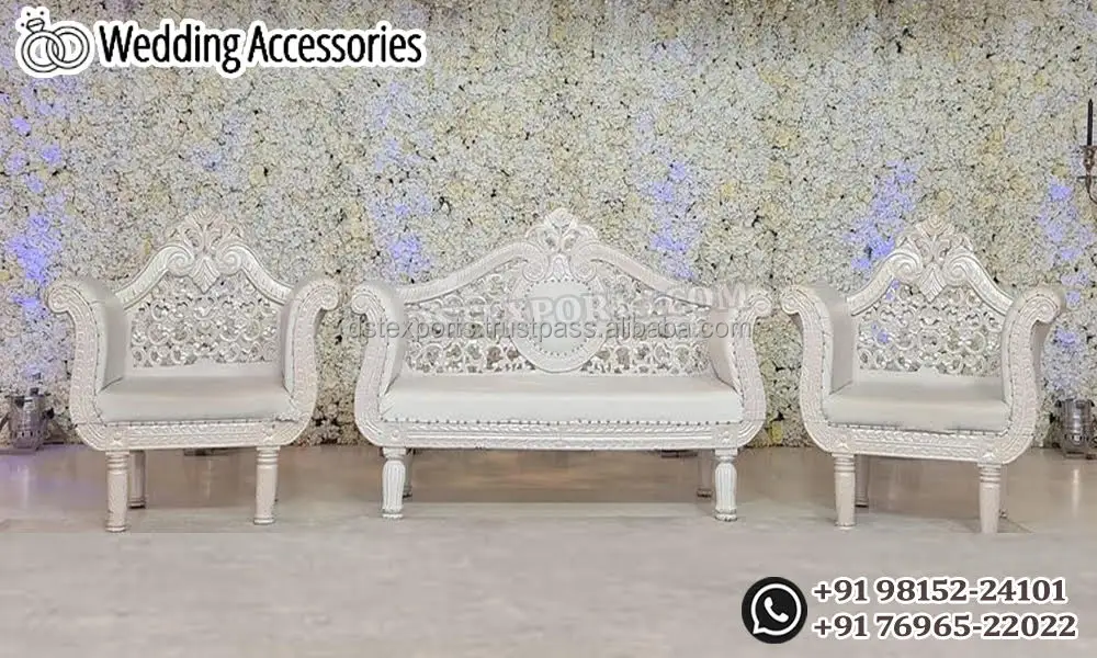 Asian Wedding Reception Stage Bridal Sofa Set Special Silver Carved Wedding Sofa Set New Designed Wedding Stage Silver Sofa Set