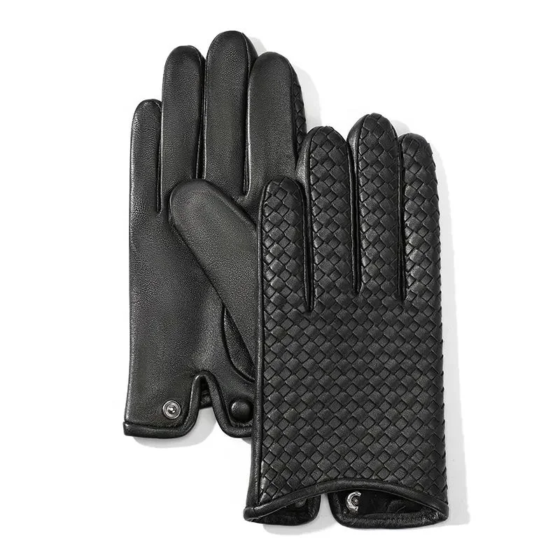 Warm Wool Lined Winter Mens Black Sheepskin Deerskin Gloves Driving Leather Gloves For Men