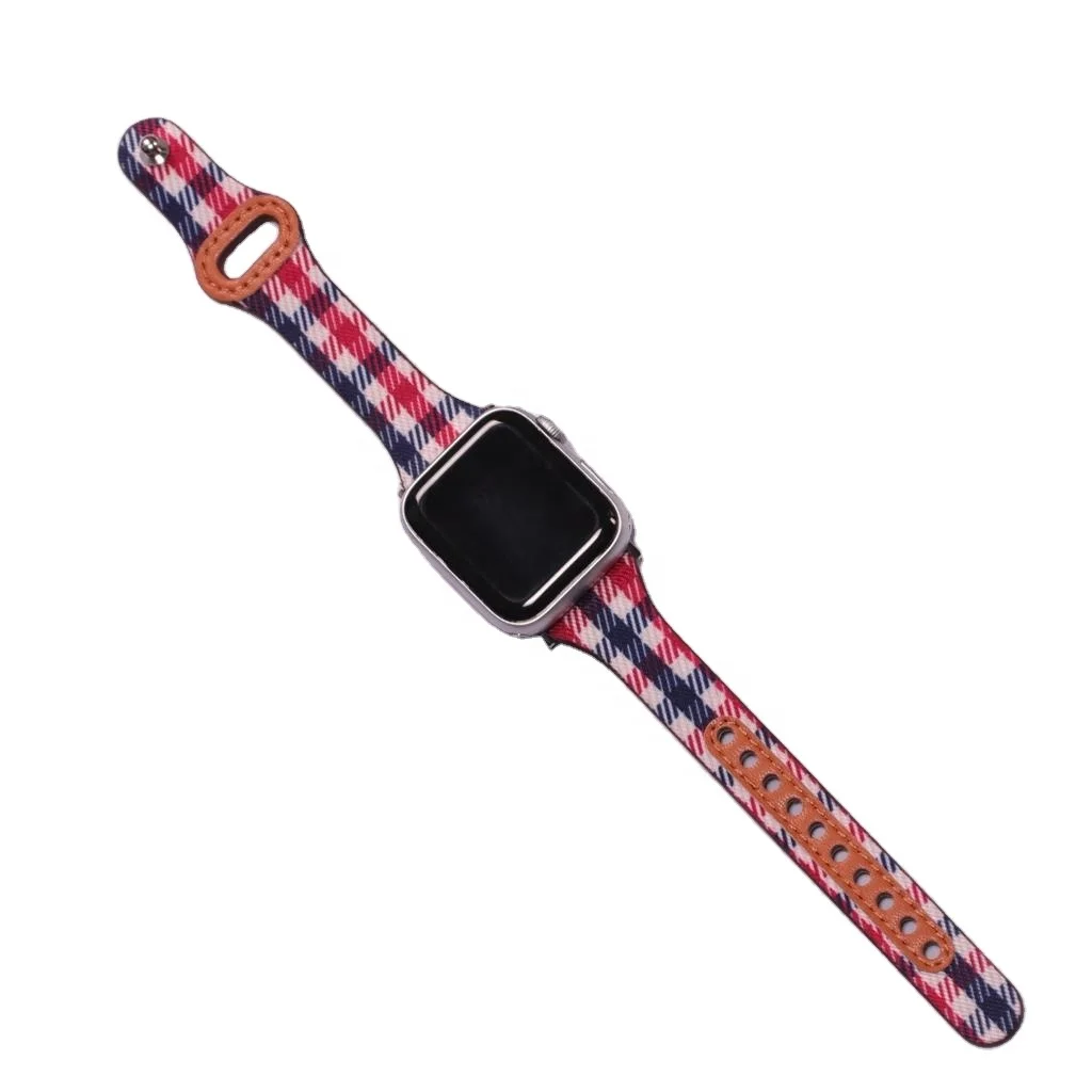 Slim Design Checker Pattern Fabric Ladies Smart Watch Strap for Apple Watch Strap Series 6 /5/4