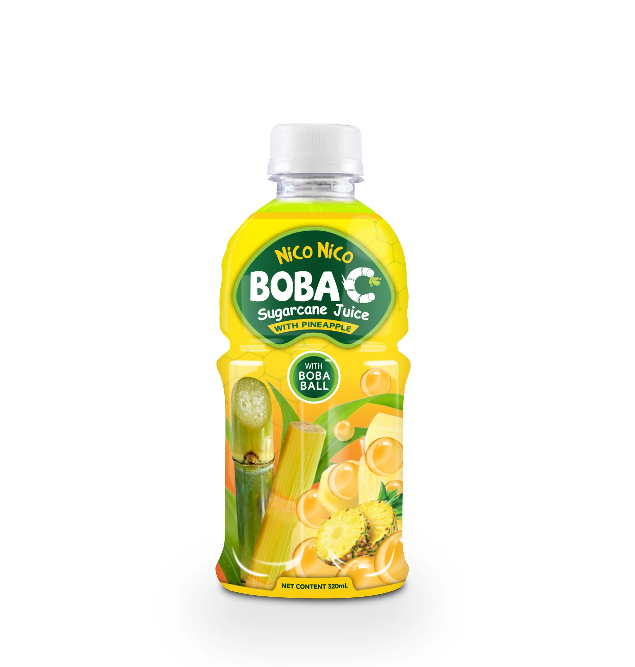 Boba C Sugar Cane Juice Drinks Tropical Flavors with Fruit Popping Boba 320ML PET Bottle Vietnam Exotic Drinks HALAL Beverage