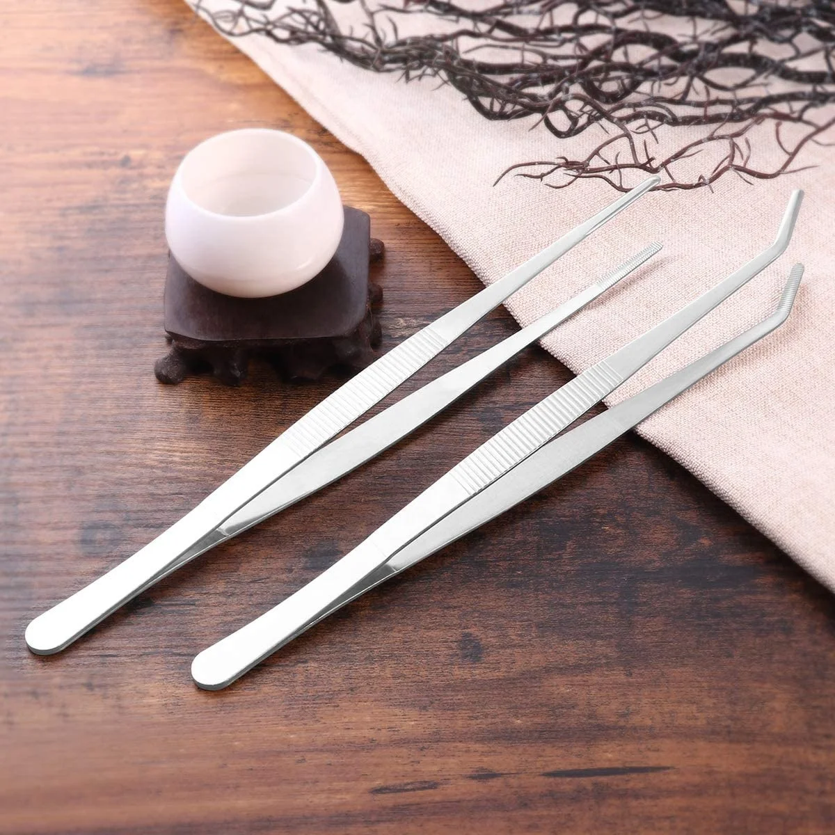 VORCOOL Stainless Steel Straight and Curved Nippers Tweezers Feeding Tongs for Reptile Snakes Lizards Spider 2 Pcs Set