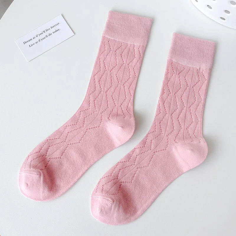 Korean New Fashion Pink Color Girls Tube Socks Cotton Knitted Solid Color Women Socks