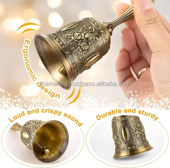 Wholesale 4.5 Inch Large Brass Bell Antique 3-Pack Loud Ringing Hand Calling Bells Indoor Outdoor Gifts Crafts Souvenirs