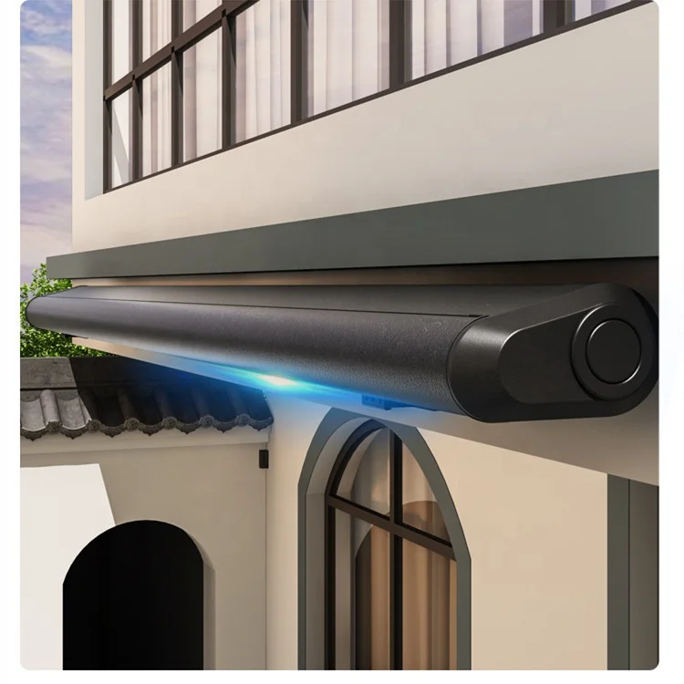 Wind Sun Rain Sensor Awning Manual RollOut Patio Outdoor Fabric Awning  Functional Awning 5 Meters With Led Light