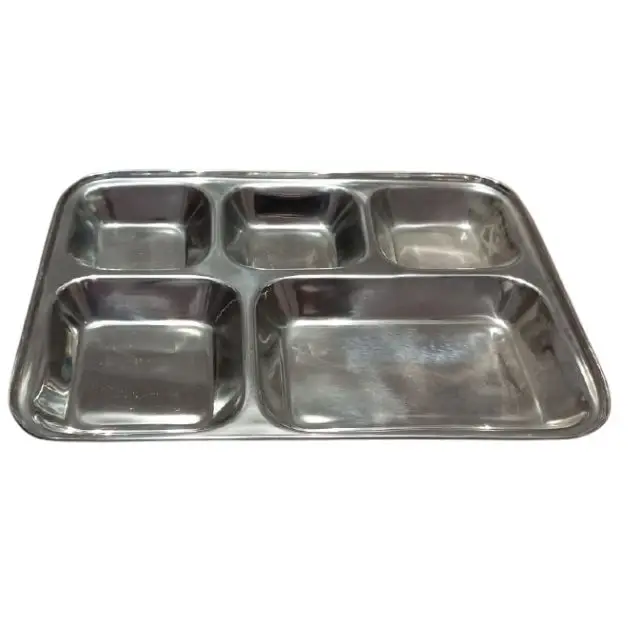 Тарелка Bhojan Thali прямоугольная стальная тарелка 5 отделений разделенная для еды (Bhojan Thali)