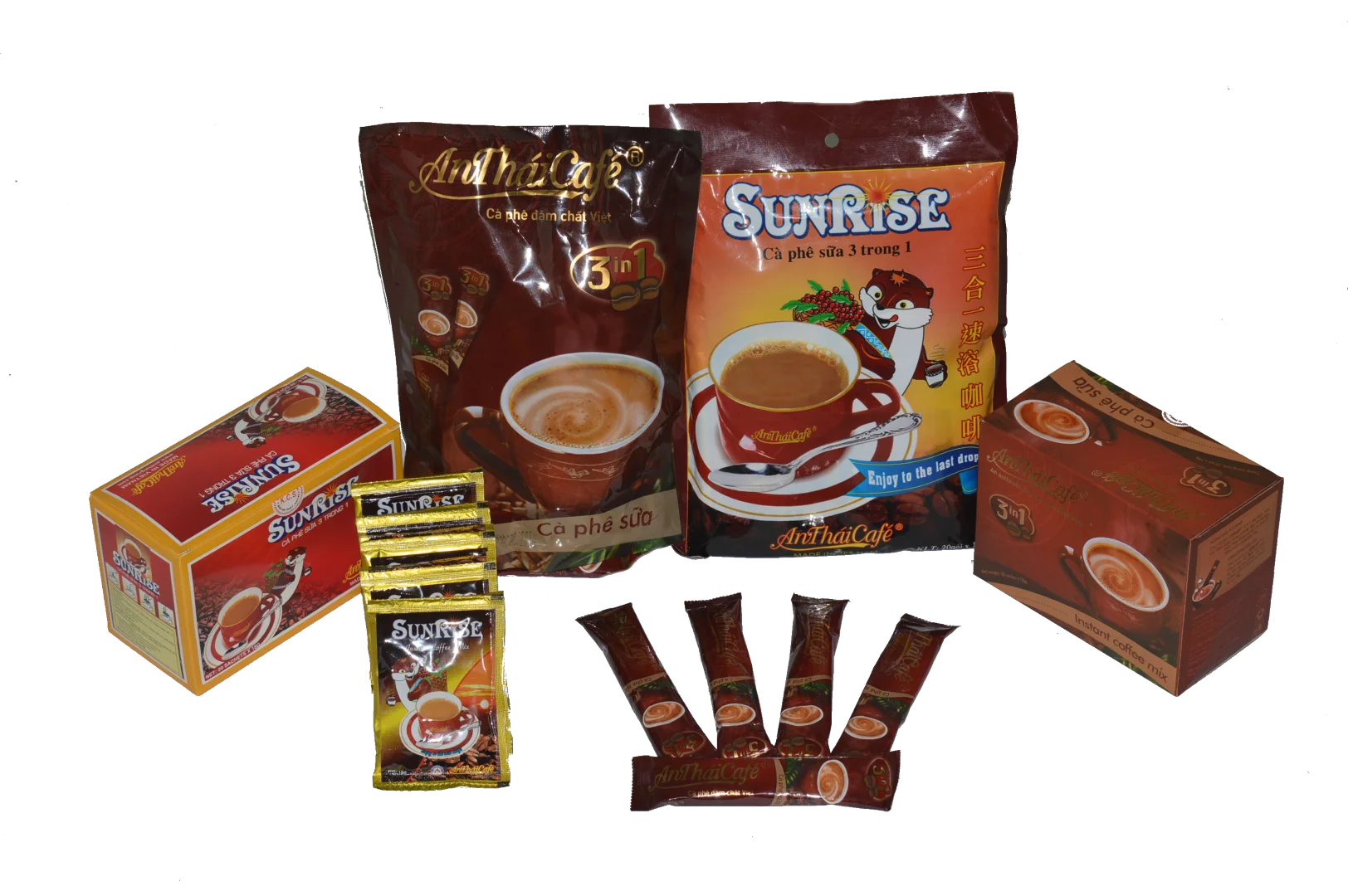 OEM Anthaicafe Instant Coffee Mix 3-in-1 Latte Cream and Chocolate Flavors Caffeinated with Nut Flavor Robusta Bulk Packaging