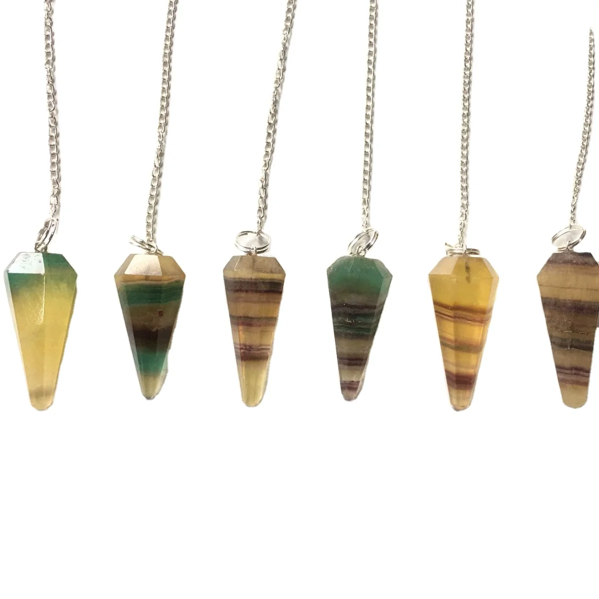 BEST SELLING CRYSTAL MULTI FLUORITE PENDULUM DOWSING CRYSTAL PENDULUM FOR REIKI HEALING MEDITATION DIVINE ENERGY CLEANSER