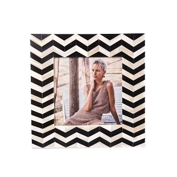 Customizable Brown Natural Sheen Horn Bone Inlay Photo Frame Iron Wood Picture with Faux Horn Mosaic Border Resin Bone Overlay