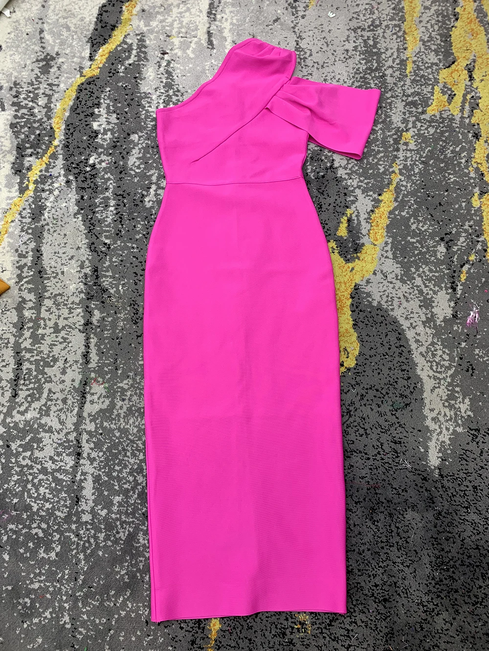 New Fashionable One Shoulder Backless Long Dress 2023 Elegant Rose Red Sleeveless Slim Tight Casual Slim Bandage Party Dress