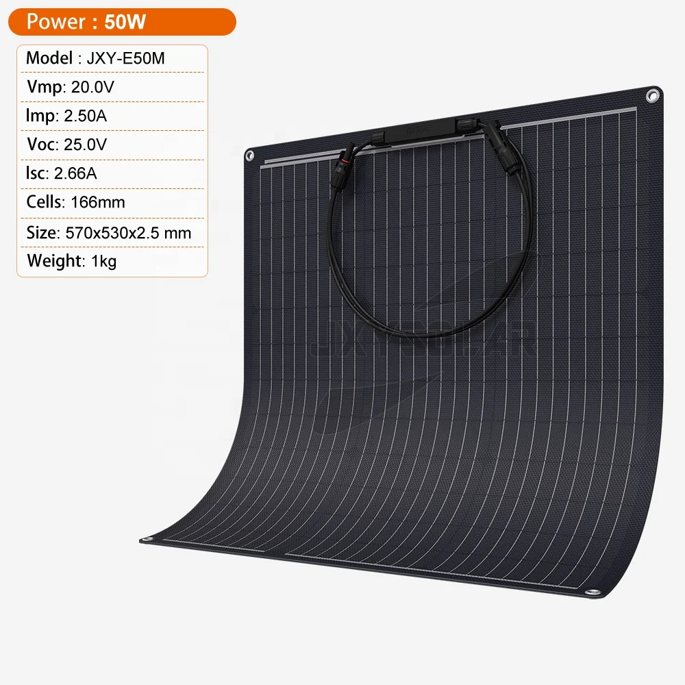 50 Watt 20 Volt Rugged Durability Flexible Solar Panels for Harsh Environments Off-Grid Applications