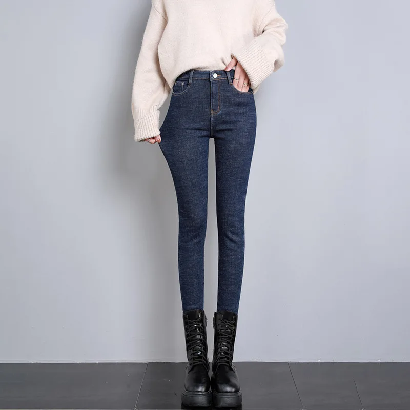 Winter Inside Fuzzy Plush Thick Warm Outside Wear high waisted skinny jeans Keep Warm Fitness Women Jeans